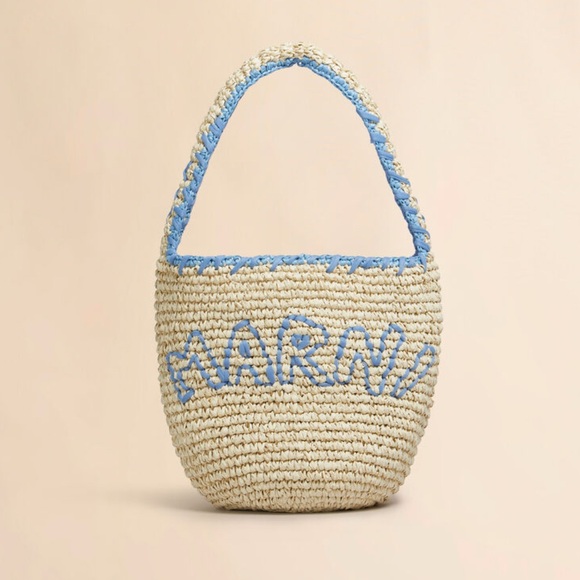 Marni Handbags - Marni // Raffia and Blue Nassa Small Hobo Bag